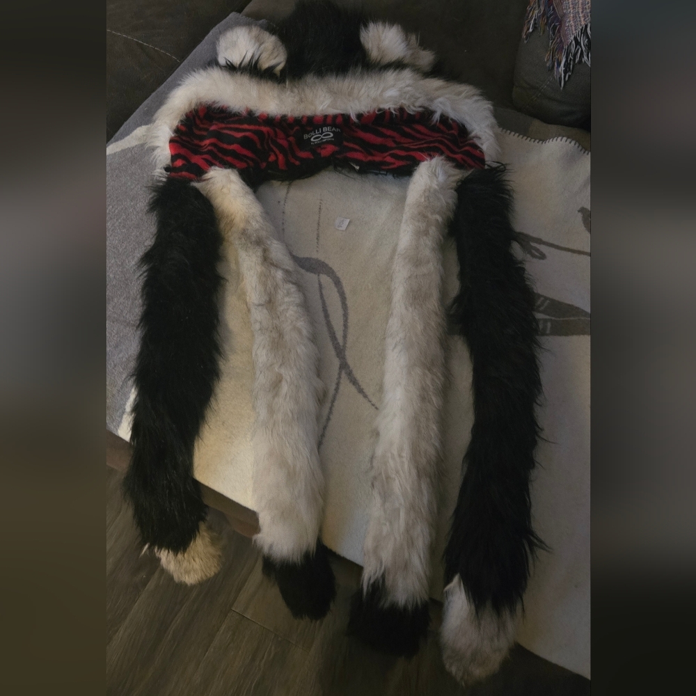 Faux Fur Black And White Bolli Bear Hood